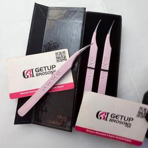 GETUP BROSONS IMPEX Stainless Steel Durable Dolphin <b>Pink</b> Powder Coating Color Butterfly Print Eyelash Extension Tweezers Smooth - Product Image 5