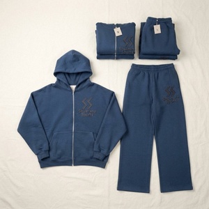Ensemble de survêtement unisexe personnalisé respirant pour l'automne, coupe oversize, avec sweat à capuche zippé et pantalon de jogging large, style streetwear, assorti pour couple - Product Image 5