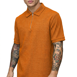 Polo à manches courtes pour homme avec motif à pois, style décontracté, tissu tissé avec fermeture éclair - Product Image 6