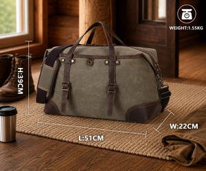 OEM Custom Genuine Leather <b>Canvas</b> Travel Bag Vintage Heavy Duty Waterproof Weekender Duffel <b>Holdall</b> Luggage LCTB-0027 - Product Image 4