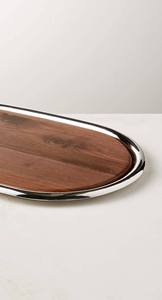 Wholesale Luxury Oval Acacia Wood Serving Tray Bulk Hotel Platter with Elegant Polished Silver Metal Border Modern Home Decor - Product Image 6