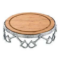 Plateau de service rond équestre en métal en bois fabriqué à la main avec support à mors en métal en aluminium parfait pour les idées cadeaux des amoureux des chevaux
