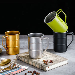 Mug à bière et cocktail style baril de pétrole, en acier inoxydable côtelé, verre à café créatif, mug industriel en métal pour le camping et l'extérieur - Product Image 3