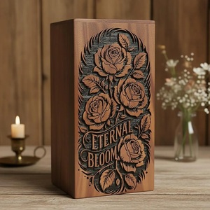 Urne funéraire en bois gravée de roses, écologique, durable, style américain, pour la commémoration florale - Product Image 5