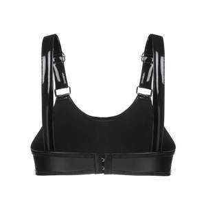 Débardeur court noir en cuir verni pour femme, col rond, sexy, pour club, couleur unie, tricoté en Spandex et Polyester - Product Image 3