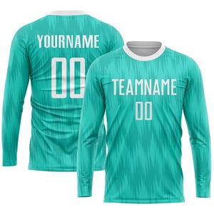 Uniforme de Fútbol Personalizado OEM Nuevo, Conjunto de Camiseta de Manga Larga Rosa Verde Azulado, Nombre y Número Personalizados, Transpirable, de Secado Rápido - Product Image 6