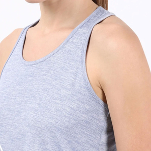 Camiseta sin mangas gris para mujer, cuello redondo, tejida, transpirable, deportiva, con estampado de letras en la parte delantera, 100% poliéster - Product Image 6