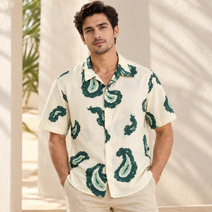 เสื้อเชิ้ตคอกลมผ้าฝ้ายพรีเมียมสำหรับผู้ชาย แขนสั้น พิมพ์ลาย ใส่เที่ยวทะเล สวมใส่สบายๆ ในช่วงฤดูร้อน เหมาะสำหรับวันหยุดพักผ่อน ขายส่ง - Product Image 4