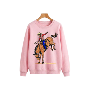 Sweat-shirt vert clair à col rond pour femme, avec broderies thème Mahjong, coupe ample et respirante, vente en gros - Product Image 2