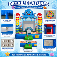 Château gonflable commercial sur le thème de l'océan avec design pieuvre, pour enfants, intérieur/extérieur, avec jeux interactifs