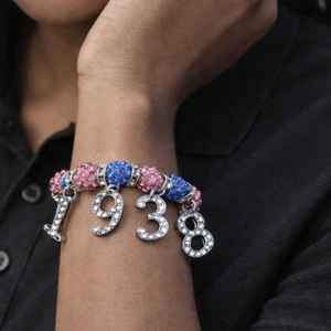 เจเจโออาสร้อยข้อมือประดับลูกปัดประดับเพชร ลูกปัดสีชมพูและสีฟ้าพร้อมจี้ปี 1938 สำหรับผู้หญิง เครื่องประดับทันสมัย ​​สร้อยข้อมือสำหรับใส่ลำลอง - Product Image 6