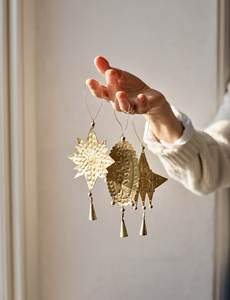 Metal Triangle Wall Sculpture Set of 3 Modern Farmhouse Style Christmas & Diwali <b>Ornament</b> Gold Finish Home Decor <b>Shelf</b> Display - Product Image 3