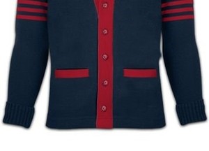 Cardigan pour homme en maille acrylique épaisse à séchage rapide, col en V, manches longues, fermeture boutonnée, couleur unie, bleu marine et rouge, style décontracté - Product Image 3