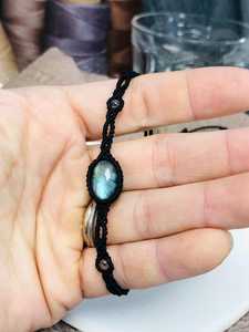 Handmade Boho Macrame <b>Bracelet</b> with Natural Labradorite Oval Cabochon - <b>Adjustable</b> Cord Slide Knot Statement <b>Bracelet</b> Wholesale - Product Image 2