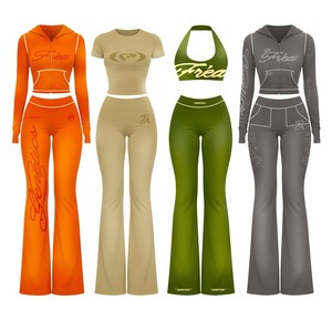 Custom Color Contrast 4-Way Stretch High-waisted Folded Drawstring Fitness Pant Butt Lift Moisture-Wicking <b>Flared</b> Yoga <b>Leggings</b> - Product Image 2