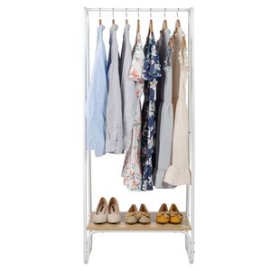 Appendiabiti autoportante in legno bianco con scaffale e struttura in metallo robusto - Product Image 5