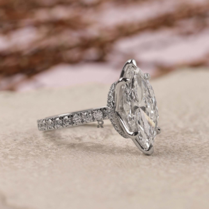 Anillo de Compromiso para Mujer con Diamante Cultivado en Laboratorio, Corte Marquesa, Halo Oculto, Oro de 10K, 14K, 18K, 1CT, 2CT, 3CT, 4CT, 5CT, Color D, VVS2, Certificado IGI - Product Image 2