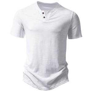 Camiseta Henley para Hombre, Manga Corta, Mezcla de Algodón, Corte Personalizado, Casual, Verano, Directo de Fábrica, OEM, ODM, Talla Personalizada, MOQ Bajo, Envío a Todo el Mundo - Product Image 1