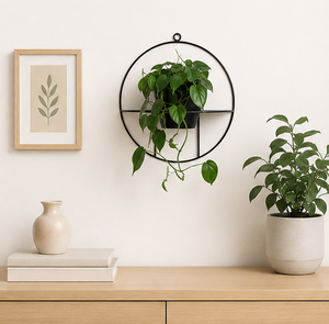 Modern Minimalist Circular Metal Wall Planter Black Powder Coated Iron Hanging Plant <b>Pot</b> for Indoor Living Room & Garden - Product Image 4