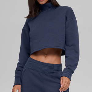 Sweat-shirt court oversize uni pour femme, 100% coton, manches longues, pull décontracté - Product Image 5