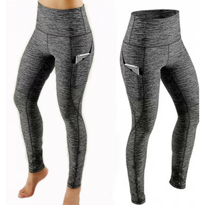 High Waist Ladies Workout Gym Pants Quick Dry Breathable Four-Way Stretch Seamless Pockets Solid <b>Pattern</b> Athletic Yoga <b>Leggings</b> - Product Image 5