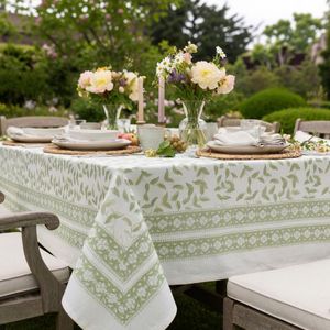 Floral Printed Cotton <b>Linen</b> 4-6 Seater 150 x 220 cms Rectangular Outdoor Pastoral Style Washable Blue White Pattern For Sale - Product Image 5