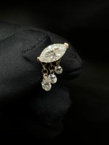 Boucles d'oreilles clous en diamant triple goutte marquise, en or 14 carats, avec gouttes flottantes en forme de poire, bijoux délicats pour femme - Product Image 2