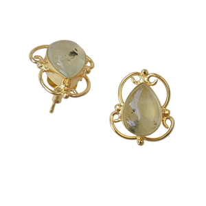 Vintage Gold Plated <b>Moon</b> Shape Prehnite Gemstone Natural Handmade Designer Stud <b>Earrings</b> Lightweight Wedding Fashion Jewelry - Product Image 3
