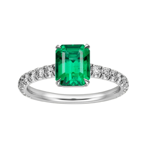 Choose This Four Prong <b>Emerald</b> Moissanite Diamond Sparkle Shoulder For A Valentine Day Special Gift Premium Quality <b>Silver</b> <b>Ring</b> - Product Image 1