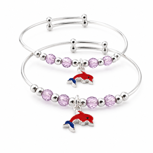 925 Sterling Silver Dolphin Charm <b>Bracelet</b> with Pink Crystal Beads High Polish <b>Cute</b> Girls Jewelry Gift Daily Wear Party Style - Product Image 5