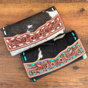 Cartera de tres pliegues multifunción de cuero mecanizado a mano a la moda para mujer, Cartera de mano de piel de vaca de gran capacidad, cartera para tarjetas de crédito - Product Image 4