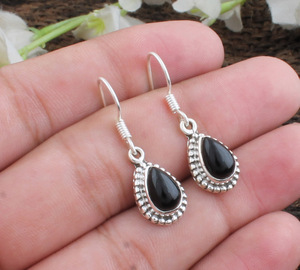 Pendientes de Ónix Negro Natural, Plata de Ley 925, Hechos a Mano, Estilo Vintage, para Bodas, Aniversarios y Fiestas - Product Image 3