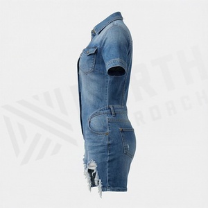 Traje de mezclilla para mujer, shorts personalizados, color a elegir, con bolsillos en las mangas y solapa, conjunto de dos piezas de jeans, atuendo informal de verano a la moda. - Product Image 3