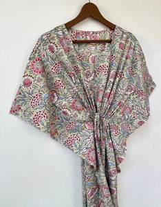 Nouveau Kaftan Indien Longue Évasée à Col en V Imprimé Animal avec Cordon de Serrage, Manches Courtes, Coupe Confortable, en Coton Doux, Dentelle d'Été pour Femme - Product Image 5