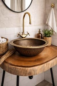 Artisan Crafted Brass Wash <b>Basin</b> Luxury Bathroom Bowl Sink Durable Handmade Premium Decorative Countertop Vanity Collection - Product Image 4