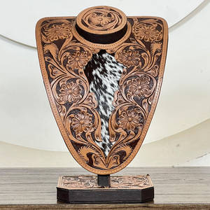 Expositor de Joyería de Cuero Genuino con Diseño Floral Hecho a Mano, Estilo Western, para Accesorios de Mujer - Product Image 3