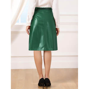 Jupes en similicuir pour femmes 2026 – Jupe midi élégante et décontractée en PU, taille haute, coupe trapèze, avec ceinture - Product Image 2