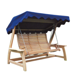 Columpio de Jardín de Teca Sólida con Toldo y Respaldo Horizontal (Modelo Patio Glider) con un Toldo Azul Oscuro - Product Image 1
