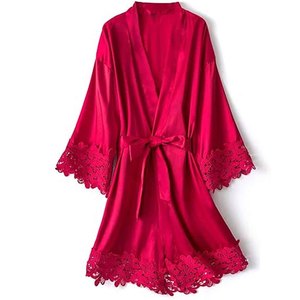 Sexy <b>Sweet</b> Women Lace Floral Robe Mesh Kimono Nightwear Bridal Lingerie Satin Belt Sleepwear Wedding <b>Party</b> Gown Breathable - Product Image 5