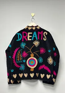 Handmade Black <b>Velvet</b> Floral Suzani <b>Jacket</b> with Heart Embroidery Artisan Boho Festival Wear for Women - Product Image 5