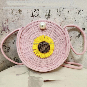 Bolso bohemio verde oliva cuerda con cuentas girasol redondo bandolera monedero para mujer bolso floral de algodón hecho a mano con cierre de perla - Product Image 6