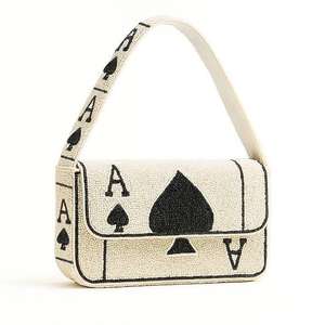 Bolso de hombro hecho a mano con cuentas de as de picas, cartera de solapa multicolor con cuentas de semillas, bolso de noche para mujer, accesorio para fiesta o boda - Product Image 4