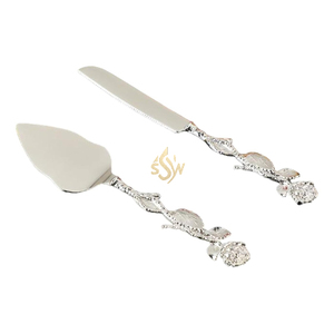 Nouvel ensemble de couteau et spatule à gâteau de mariage en acier inoxydable, avec manche floral, pour la présentation de gâteaux - Product Image 1