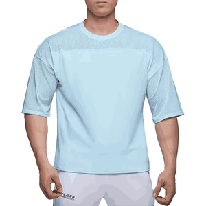 T-shirt en maille respirante pour homme, logo personnalisé, maillot de sport léger à manches courtes, vêtements d'entraînement de gym - Product Image 2