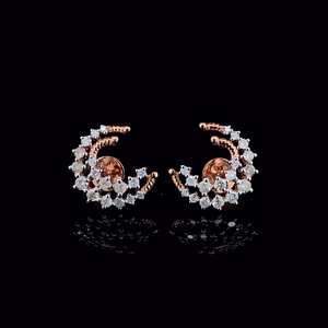 Boucles d'oreilles clous en or rose 9K avec diamants ronds taille brillant couleur H, naturels, de luxe, pour femme, à porter au quotidien - Product Image 1