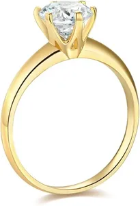 Moissanite <b>Solitaire</b> <b>Ring</b> Round Cut Gold Plated <b>Silver</b> <b>Ring</b> Elegant Engagement Jewelry with <b>Silver</b> Weight - Product Image 3