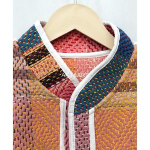 New Arrival Women's Indian Handmade Knitted Cotton Multicolor Classy <b>Kantha</b> Vintage V-neck Women Short Vest - Product Image 4