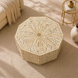Handmade Modern Design Hexagon Inlay Wooden Coffee <b>Table</b> Living Room Furniture for Home Decor Hexagon bone inlay center <b>table</b> - Product Image 5
