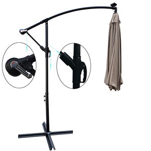 10 ft esterno a energia solare LED illuminato Patio ombrello impermeabile 8 costole a manovella Base croce parasole per giardino ponte cortile - Product Image 5