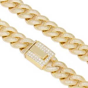 Round Moissanite Prong Miami Link Chain Necklace Two Tone 18k Yellow <b>Gold</b> Vermeil Over Solid 925 Silver Diamond <b>Tester</b> - Product Image 1